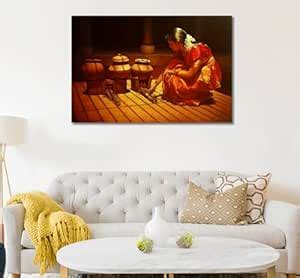 Tamatina Academic Art Canvas Painting | Indian Lady Cooking Food ...