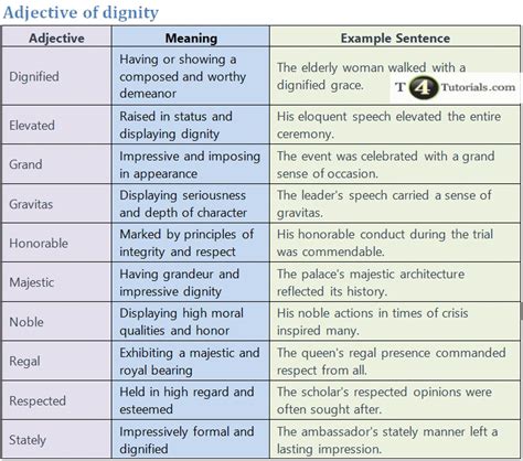 Adjective of dignity | How to describe dignity | T4Tutorials.com