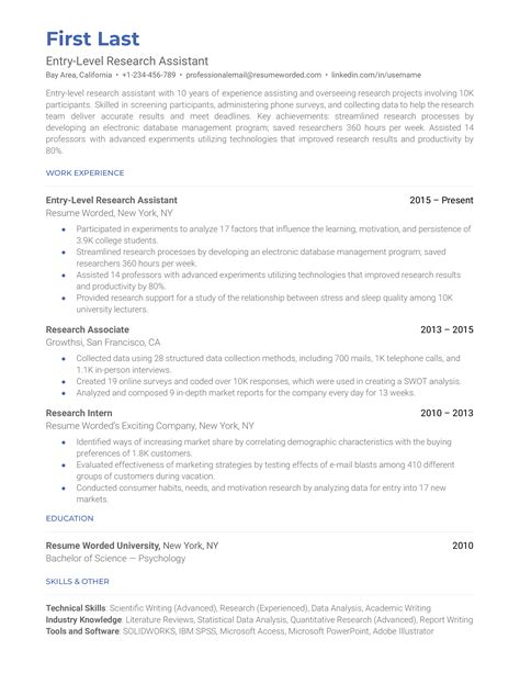 11 Research Assistant CV Examples for 2025 | Resume Worded