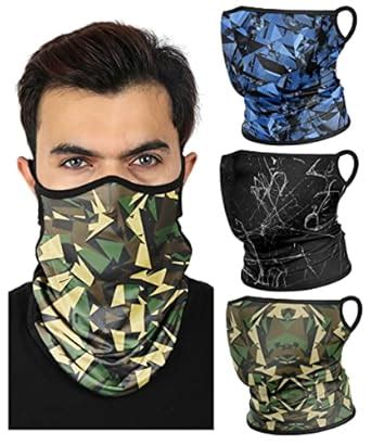 3-Pack Buff Printed Bandanas with Ear Loops-Anti Dust UV Protection ...
