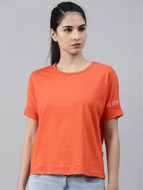 HRX by Hrithik Roshan Printed Women Round Neck Orange T-Shirt - Buy HRX ...