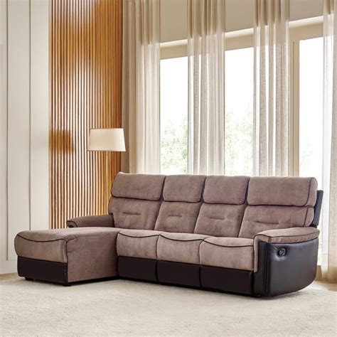 Buy Cristian Fabric 3-Seater Recliner with Left Chaise - Brown from ...