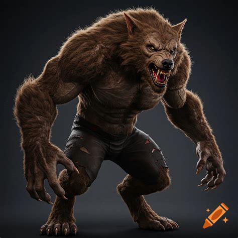 Powerful Muscular Werewolf With Brown Fur and Green Eyes created on Craiyon