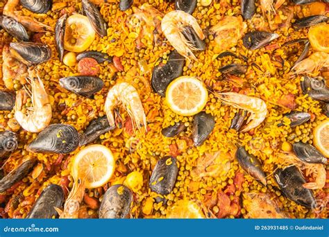 Giant Paella Dish. Typical Spanish Dish Stock Image - Image of texture ...