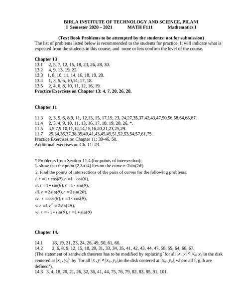 List of suggested Problems - BIRLA INSTITUTE OF TECHNOLOGY AND SCIENCE ...