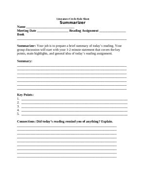 awksjda;lsd - Literature Circle Role Sheet Summarizer Name Doc Template ...
