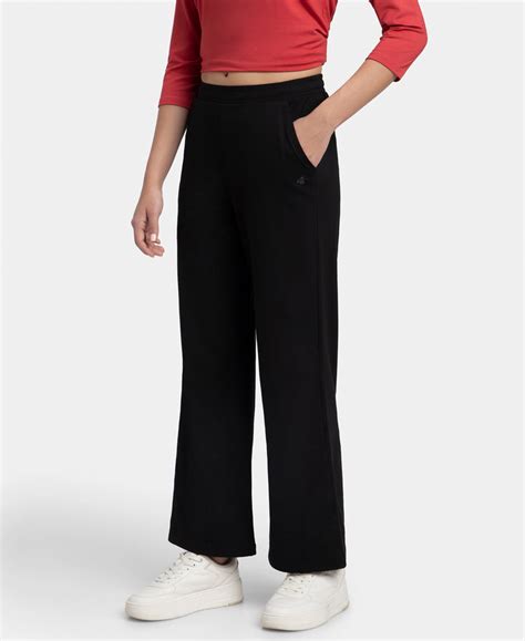 Buy Super Combed Cotton Rich Straight Fit Wide Leg Pants - Black A158 ...