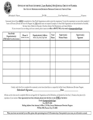 FL Misdemeanor Diversion Program Community Service Form - Bay County ...