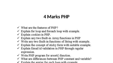 4 Marks PHP - BBA CA Important Features and Functions Explained - Studocu