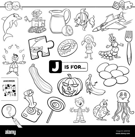 Black and White Cartoon Illustration of Finding Picture Starting with ...