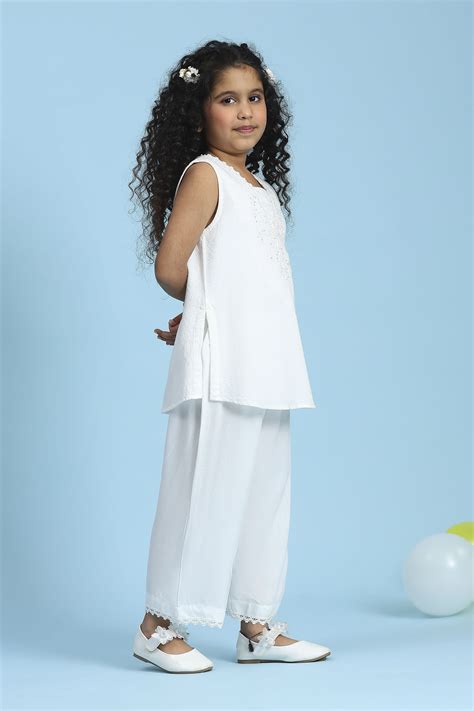 Buy White Solid Straight Kurta Set Online at Biba India