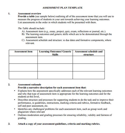 Image result for Assessment Plan Examples