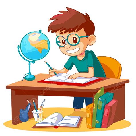 Studying Clipart An Illustration Of A Boy Studying At A Desk Cartoon ...
