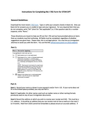 Fillable Online Instructions for Completing the I-765 Form for STEM OPT ...