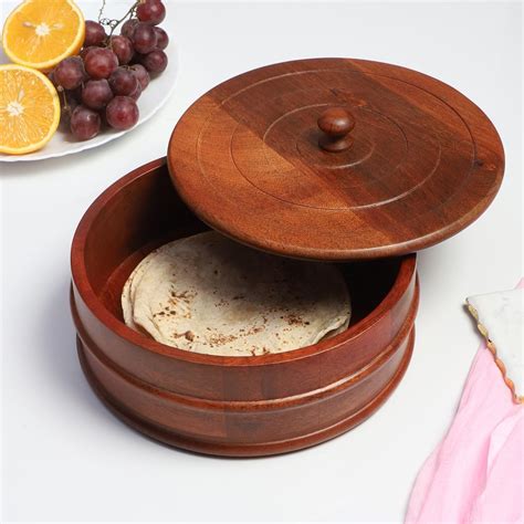 Buy Brick Brown ® Premium Handcrafted Wooden Vintage Chapati Box for ...
