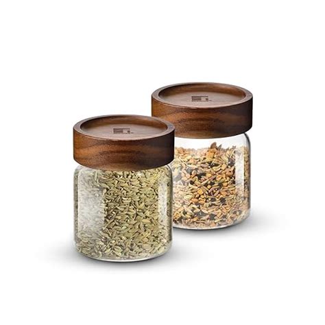 Buy Bergner Acadia Borosilicate Glass Jars with Solid Wood Lid, Set of ...