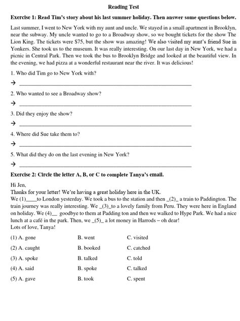 Image result for Reading Test Examples