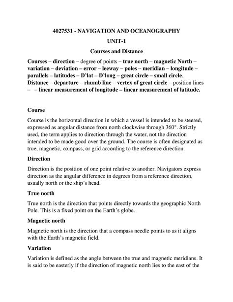 Navigation Unit-1 - 4027531 - NAVIGATION AND OCEANOGRAPHY UNIT- Courses ...