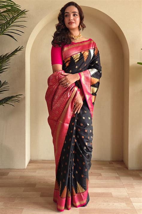 Dune Black Zari Woven Banarasi Silk Saree – Armima