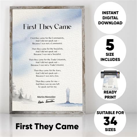 First They Came Poem Wall Art | Watercolor Illustrated Martin Niemöller ...