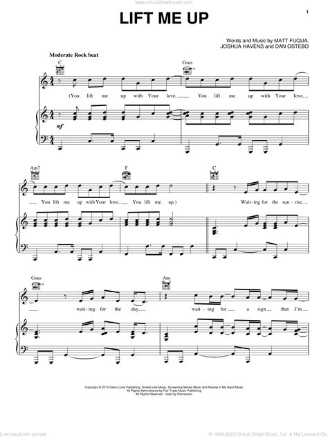 Afters - Lift Me Up sheet music for voice, piano or guitar (PDF)
