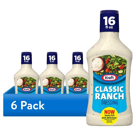 (6 pack) Kraft Classic Ranch Dressing 24 fl oz Bottle, Casein Free ...