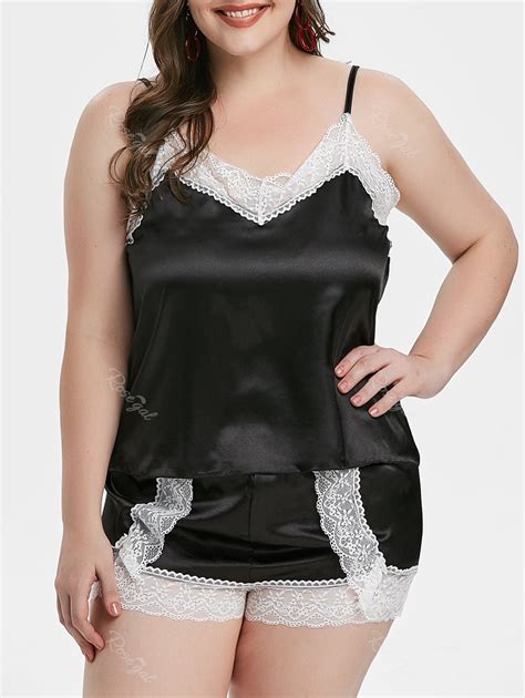 Plus Size Lace-trimmed Satin Pajamas Set [32% OFF] | Rosegal
