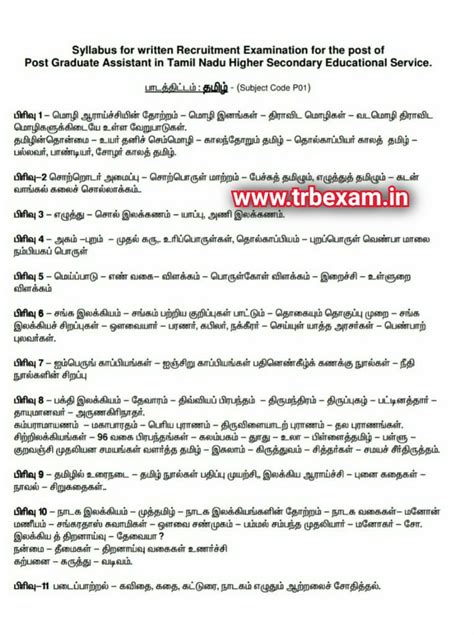 Pg trb Exam Tamil syllabus 2021 Download