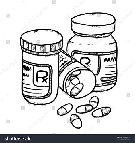 Vector Image Of Drug Bottles And Drug Pills, Capsules, Drawing Style ...