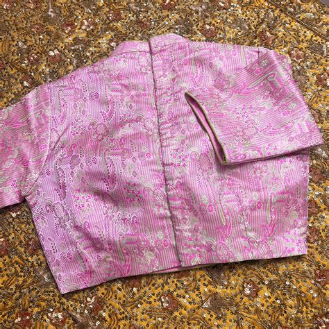 Pink brocade silk pre stitched blouse – Roots Handloom