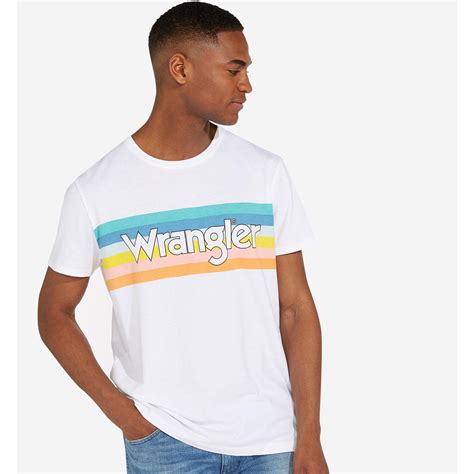 WRANGLER Retro Summer Logo Rainbow Stripe Tee in white