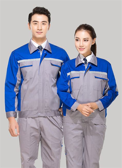 合肥全棉工作服定做款式灰色拼桔黄色长袖套装GZ-8017-合肥工作服