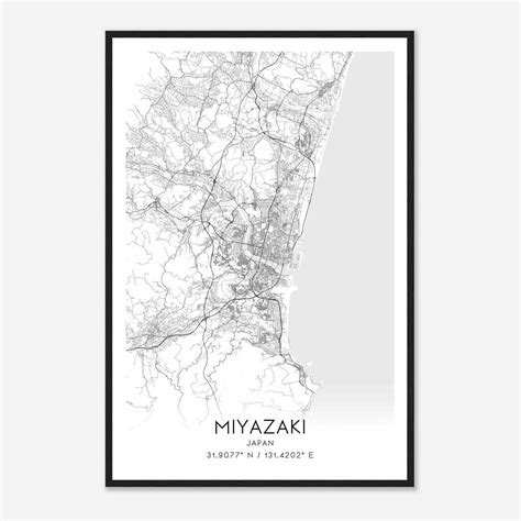 Miyazaki Japan Map Poster, Miyazaki City Road Wall Art Print - Custom Maps & Posters