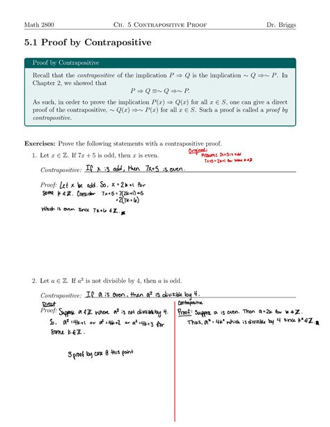 Chp 5 Contrapositive Proof - 5 Proof by Contrapositive Proof by ...