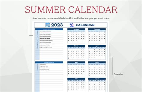 Summer Calendar Template in Excel, Google Sheets - Download | Template.net