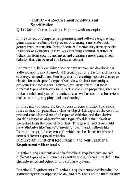 Ch 4 - imp ques - TOPIC 4 Requirement Analysis and Specification Q ...