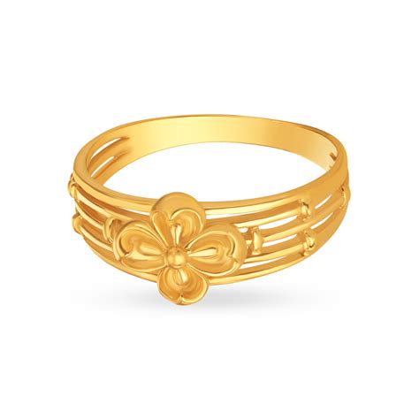 Beautiful 22 Karat Yellow Gold Flower Adorned Finger Ring