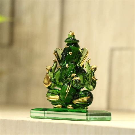 Somil Blessing God Ganesh Sitting with Chartra Two Side View Statue ...