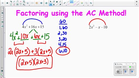 Image result for AC Method Factoring Worksheet