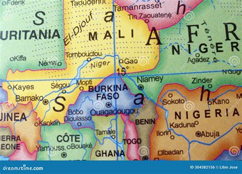 Map of African Countries Niger Mali and Burkina Faso in Close Up Stock ...