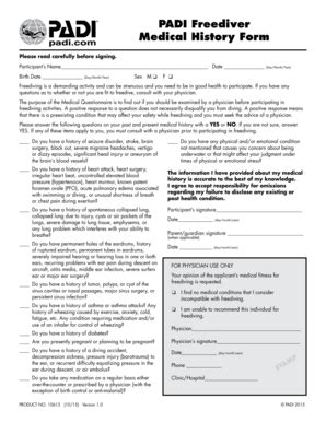 PADI Freediver Medical History Form - Blank Fillable Template | Fill ...