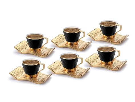 Mr Zoni Espresso Turkish Coffee Cups with Metal Holders and Saucers Set ...