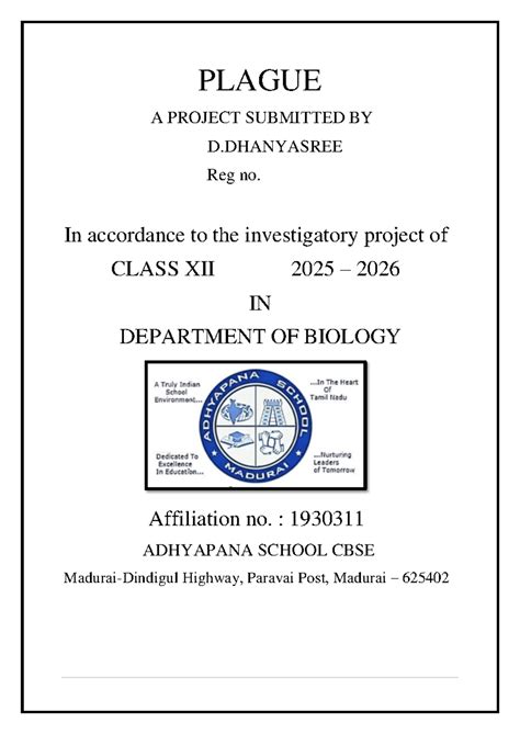 PLAGUE: Investigatory Project for Class XII Biology (2025-2026) - Studocu