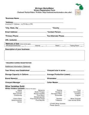 Fillable Online Michigan MarketMaker Winery Registration Form... Fax ...