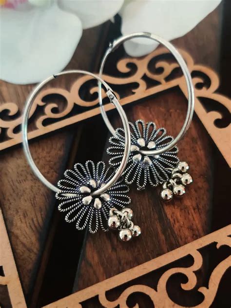BINNI Binnis Wardrobe German Silver Flower Hoop Earrings Price in India ...