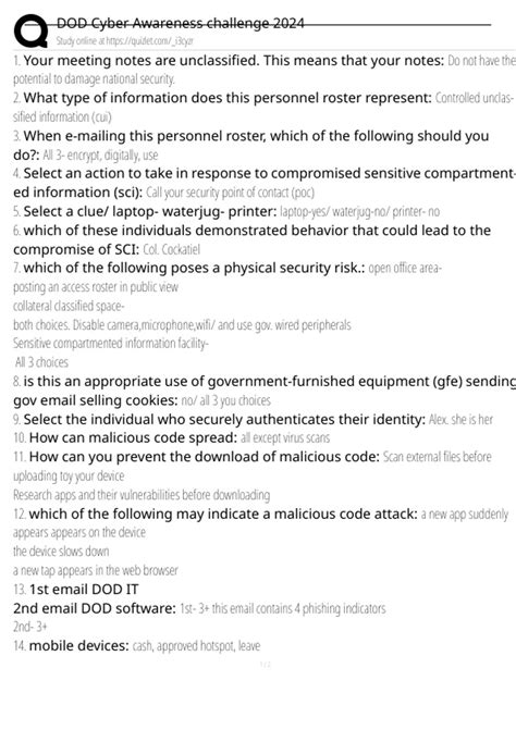 DOD Cyber Awareness challenge 2024 Exam Questions and Answers 100% Pass ...