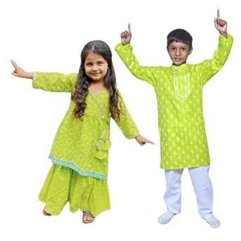 Buy Baal Leela Ethnic Wear Sibling Set, Lime Green Kurta Pajama for ...