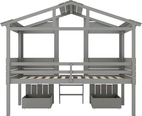 Buy STARTOGOO Space Saving Twin Size House Loft Bed with Two Drawers ...