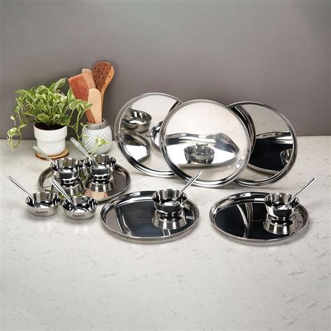 Buy Sumeet Solid Stainless Steel Heavy Gauge Mirror Finish Dinner Set ...