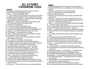 Wander School: All 63 National Parks Crossword Puzzle by WanderSchool